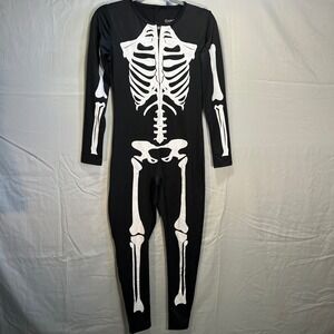TipsyElves Skeleton Jumpsuit Black White Long Sleeve Zipper Front Youth Medium